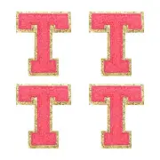 4Pcs Chenille Letter Patches Iron on Letter Patches Rose Red T Alphabet