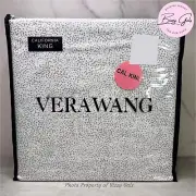 VERA WANG Cal King Gray Distressed Dot Sheet Set Luxurious Satin Weave Cotton