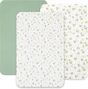 david's kids 3 Pack Mini Crib Sheets, Soft Breathable Premium Pack N Play Sheets for Baby Boys Girls Neutral, Playard and Mini Crib Mattresses, Leaf & Floral