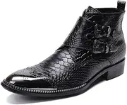 [Generic] Men's Party Ankle Boot Casual Retro Metal Pointed Toe High-top Convenient Zipper Formal Shoes