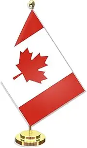 Canada Desk Small Flag Set,5×8 Inch Mini Canadian Desktop Banner,12" Metal Solid Pole Decor,Tiny Digital Printed Polyester Banner With Golden Base