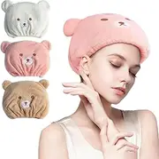 Bath Caps, 3PCS Absorbent Bath Caps, Bear Dry Hair Hat, Quick Dry Head Towel Cap for Bath Shower Washing Hair Spa Towel for Kids(3 color)