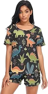 [RPLIFE] Dinosaurs and Cactus Woman Short Pajama, Soft Trendy Pajamas, Dinosaurs and Cactus, X-Large
