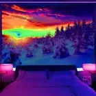 Sunset Snow Large Wall Art Poster Blacklight Tapestry UV Reactive Wall Hanging