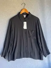 Chicos Blouse Womens 3 US 16/18 Black Button Up Office Corpcore NWT