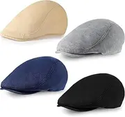 KiRYu 4 Pieces Men's Flat Cap Gatsby Newsboy Hat Driving Cabbie Hunting Cap
