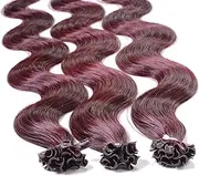 Hair2heart 25 x 0.5g Bonding Wavy Human Hair Extension, Burgundy, 50 cm Length