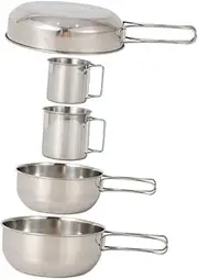 TOGEVAL Stainless Steel Pot Cup Set 5pcs Camping Cookware Folding Handle for Travel