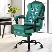 ALFORDSON Massage Office Chair with 150°Recline, Ergonomic Gaming Executive Computer Racer Chair with Adjustable Height & 360°Swivel, Home Desk Chair with Lumber Back Support Footrest, Velvet Green