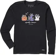 [LIFE IS GOOD] Women's Crusher T, Long Sleeve Cotton Graphic Tee Shirt, Spooky Season Doodles