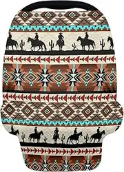 JOAIFO Aztec Car Seat Cover for Babies, Horse Print Breathable Nursing Covers Breastfeeding Scarf,Multi Use Infant Carseat Canopy for Newborn Carrier/Stroller/Shopping Cart/High Chair