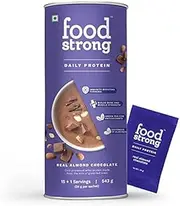 Foodstrong Daily Protein | Real Almond Chocolate |Natural Grass-fed Whey Protein Powder With Turmeric & Green Tea | No Antibiotics, No Preservatives, Zero Sugar | Builds Lean Muscle| 16 sachets| 543g