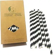 Black Striped Paper Straws, Colorful Stripes Paper Drinking Straws 100 Pack (Black Stripes), Durable & Biodegradable Drinking Straws
