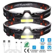 2Packs Rechargeable Motion Sensor Headlamp 800LM COB LED Camping Headlight Torch