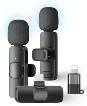2 Pack Wireless Lavalier Microphone for iPhone iPad and Android Phone, Lapel Mic