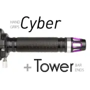 KiWAV Motorcycle Cyber Grips Black with Tower Bar Ends Purple/Silver