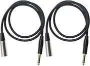 EMSea 2pcs XLR Male to 1/4inch Male Gold Plated 1m Waterprof Microphone Cable XLR Male 3-Pin to 6.35mm Male Stereo Jack Plug Audio Cable Black