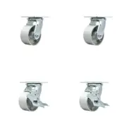 4 Inch Semi Steel Swivel Caster Set with Roller Bearings 2 Brakes Service Caster