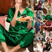Women Satin Silk Pyjamas Sets Short Sleeve Shirts Pants Ladies Nightwear Pajamas