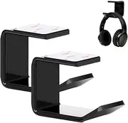 Headphone Stand Hanger, Proxima Direct Headset Holder Under Desk Mount Hook Hanger for All Size Wired Wireless Headphone/Gaming Headphone Earphone, Black (Black+Black)