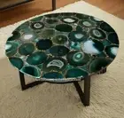 Green Agate Round table, Green Coffee Table, Agate Dining Table, geode Agate