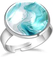 [FVQL] Adjustable Ring for Girls, abstract pattern marble texture, 1.7cm/0.67inch, Glass, glass