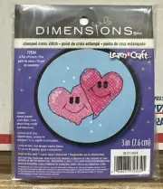 Dimensions Learn A Craft Stamped Cross Stitch Kit A Pair of Hearts with Hoop New