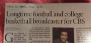 OBITUARY 1946 - 2024 GREG GUMBEL FOOTBALL COLLEGE BASKETBALL BROADCASTER CBS