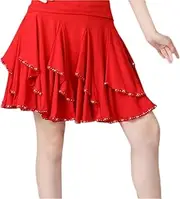 [Qsuccua] Women Latin Dance Short Skirt Elastic 360-Degree Cha Cha Dance Competition Skirt