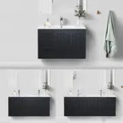 VIC ACACIA 600-1500mm Matte Black Shaker Hampton PVC Wall Hung Vanity Ceramic