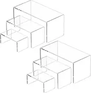NIUBEE Acrylic Display Risers Stand 2 Sets,3 Steps Clear Riser Shelf Showcase for Amiibo Funko POP Figures -8.4"x6.3"x4.3"