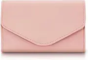 [MultiValue] Credit Card Holder, Simple Solid Colour Leather Premium Texture Women Wallet Large Capacity Multi-compartment with Snap Button Long Coin Purse for Cards Passport Coin, Pink, Modern
