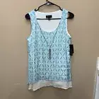 AB STUDIO Womens Light Blue White Layered Tank Top with Necklace - SZ Small
