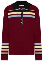 Wales Bonner Wander Striped Stretch-knit Polo top - Red - L L