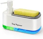 LINZOM Hand and Dish Soap Dispenser Set for Kitchen Dual Soap Dispenser with Sponge Holder 3-in-1 Countertop Soap Pump Dispenser for Kitchen Sink, White