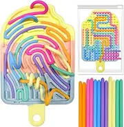 Silicone Sensory Activity Board, Double-Side Fidget Toy for Anxiety, Stress, ADHD, Autism and Calming, Silent, No Mess, Sensory Board with Portable Travel Bag & 12 Strings, Kids 3+ & Adults, Colorful
