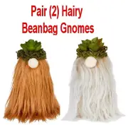 Pair (2) 6.5" Beanbag Gnomes Gray & Red Hair Artificial Succulent Moss Hat