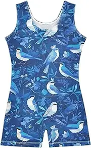 [FRODOTGV] Deep Blue Birds Girls' Gymnastics Leotards Kids 1-Piecing Unitard Biketards for Training, Yoga, Tumbling