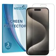 [3 Pack] Apple iPhone 15 Pro Max (6.7") Ultra Clear Screen Protector Film by MEZON – Case Friendly, Shock Absorption (iPhone 15 Pro Max, Clear)