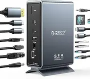 ORICO Thunderbolt 3 Docking Station, 15-in-1 40Gbps USB C Docking Station with Single 8K @ 30hz, Dual 4K@60Hz, PD60W Charging, USB3.1&3.0,Ethernet, Audio, LAN, Compatible with Mac & Windows Gray
