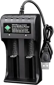 AA AAA 18650 Battery Charger, 2 Bay Smart Universal Charger USB Charger Quick Charge for 18500/18350/14650/16650/16340/14500/10440/ AA AAA (Charger Only)