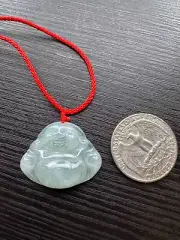 Certified Grade A Burma Jadeite Buddha Pendant - Lucky Charm with Red Adjustable