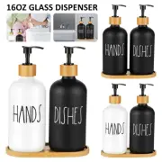 2 Pack Soap Dispenser Bottle with Bamboo Pump Soap Tray 16 Oz Refillable HuLDR