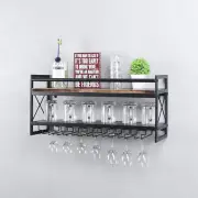 Wine Rack Stemware Glass Rack,Industrial 2-Tier Wood Shelf,30" Wall Mounted Wine