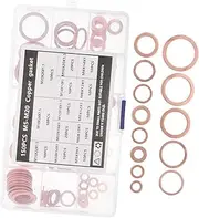 CHILDWEET 150pcs Copper Sealing Gasket Copper Sealing Washers Oil Crush Washers Flat Washer Kit Copper Crush Washer Flat Ring Washer Crush Seal Metal Sealing Washer Gasket Oil Seal Golden