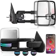 RGB Switchback Towing Mirror Compatible with 2014-2018 Chevy Silverado GMC Sierra Tow Mirrors with Power Adjusted Heated Glass Running Light&Turn Signal Light Backup Lamp (Chrome)