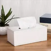 Leather Tissue Box Holder - Waterproof Rectangular Tissue Box Cover Vintage Napkin Paper Holder for Home,Office&Car Decor (White)