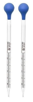 2Pk 3ml Glass Graduated Dropper Pipettes Lab Dropper with Red Rubber Cap & Scale