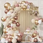 Retro Pink Balloons Garland Arch Kit,Rose Gold Balloon Garland Kit with Dusty Pink Balloon,Pastel Nude Balloon,Cream Apricot Balloonsfor Baby Shower,Birthday Party Decoration,Wedding,Anniversary