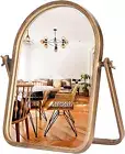 Vintage Vanity Table Mirror-Desk Makeup Mirror Golden Metal Framed Small Stand M